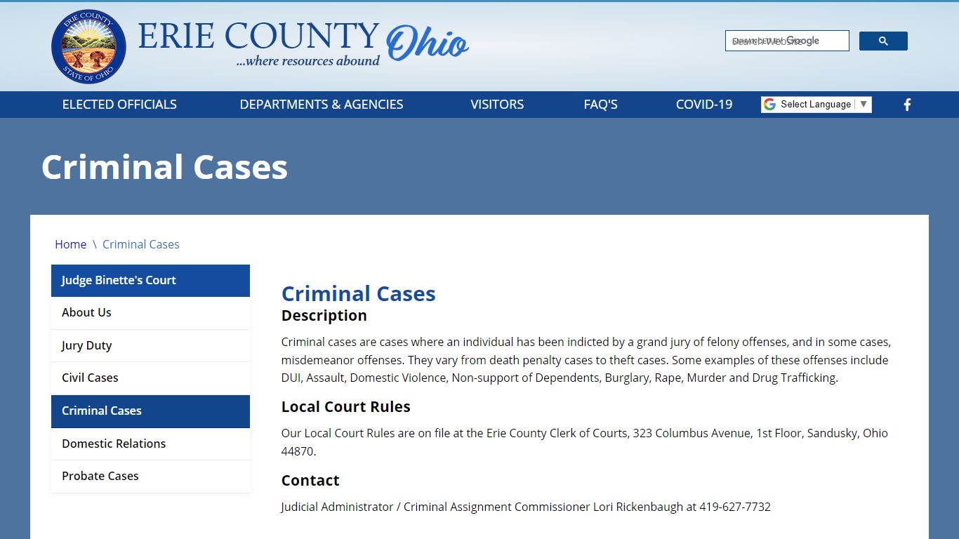 Criminal Cases - Erie County, Ohio